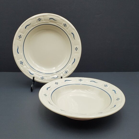 Longaberger Woven Traditions Classic Blue Rim Soup Bowls Heritage Blue Bowls - Picture 1 of 5
